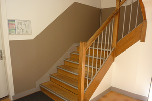 Protection murale : escalier droit lycée privé, panneaux PVC mi-hauteur ANDAMIA protection murale escalier